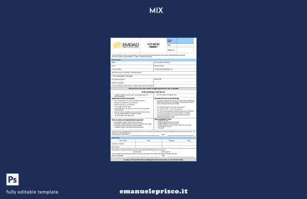 modello di permesso di lavoro per infrastrutture di rifornimento Emdad in stile 